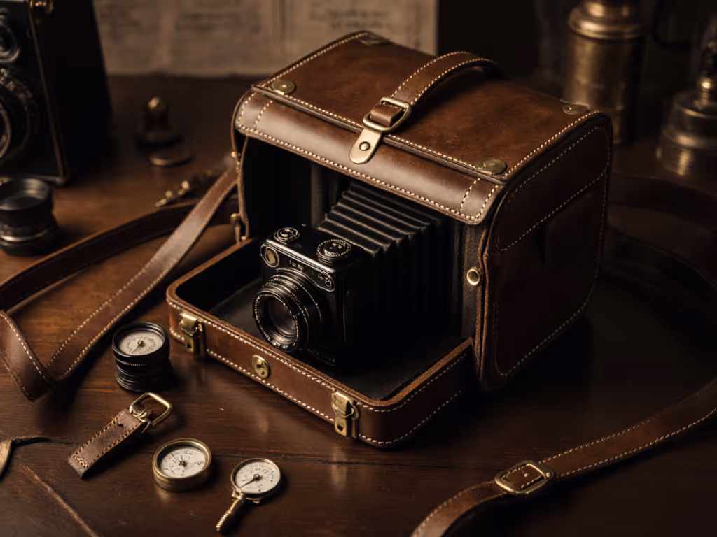 early_20th_century_leather_camera_cases_with_vintage_folding_camera